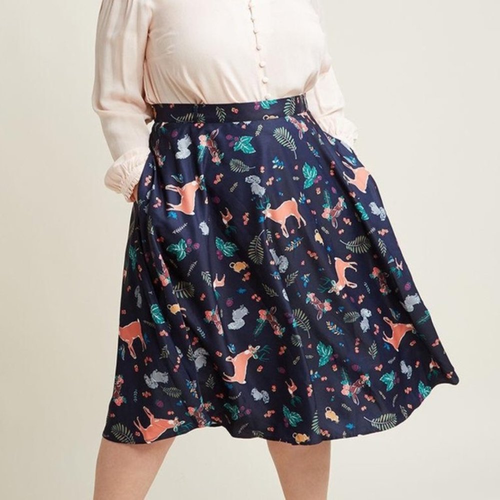 Modcloth Retrolicious Woodland Creatures Skirt 2x